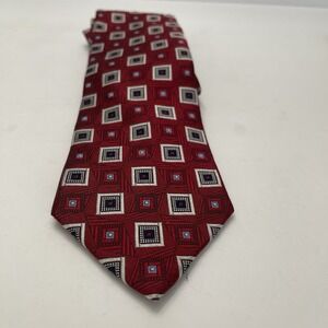 Jos A Bank Signature Collection Square Geometric Burgundy Red Silk Tie 3.5" Wide